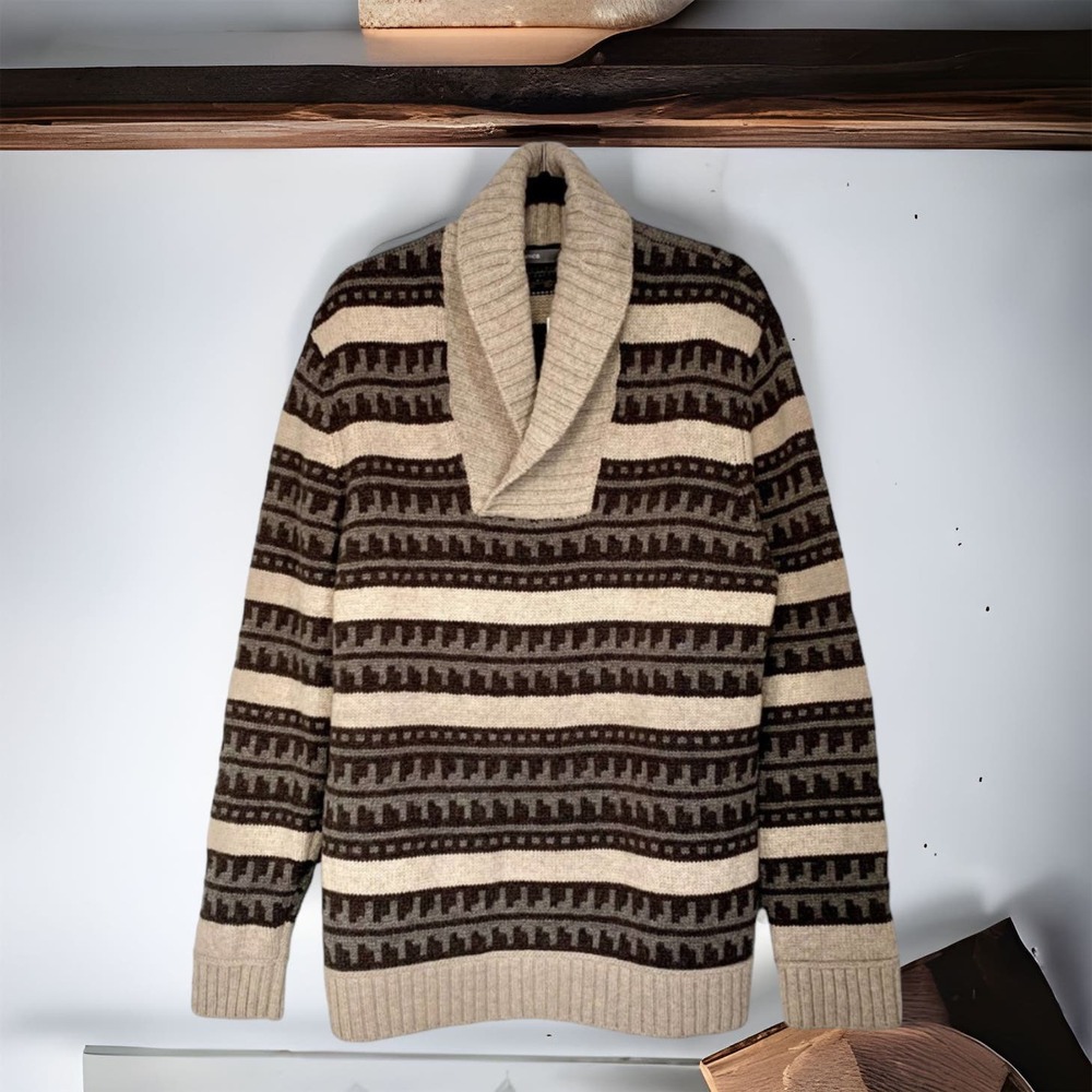 Vince Fair Isle Men's Shawl Collar Wool Sweater Size Large